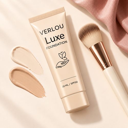 Verlou Luxe foundation with creamy textures and a makeup brush